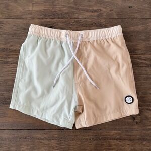 Binky‎ Bro Boys Colorblock Swim Trunks Sage Green Tan Size 8-9 Years